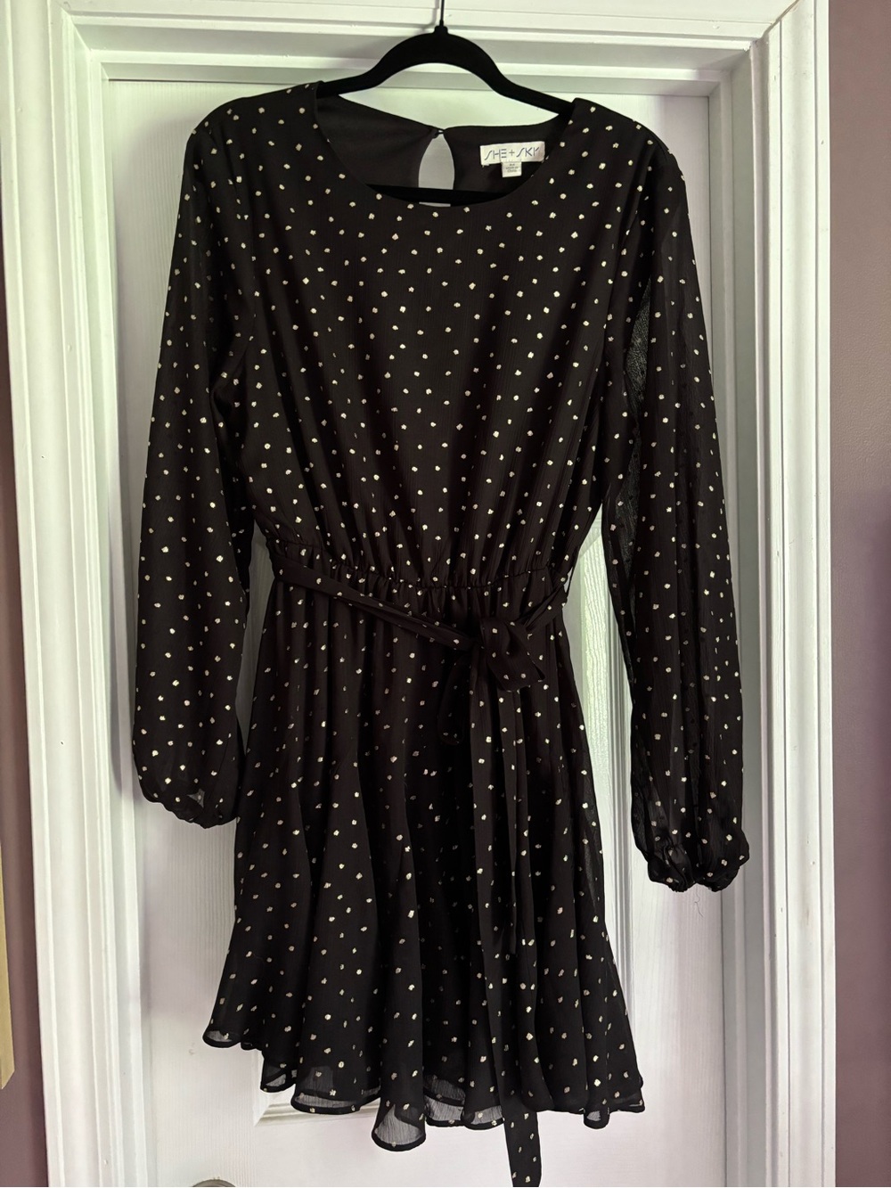 She + Sky Black Dress with Gold Polka Dots
